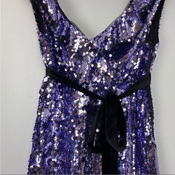 Free People NWT Sequin Purple & Black Siren Mini Dress Plunging Neckline- Size 2 - Picture 4 of 9